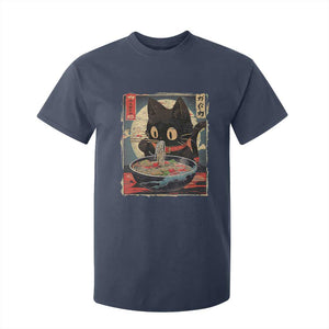 Funny Black Cat Eating Ramen Noodle Graphic T Shirt For Kid Japanese Kawaii Anime Gifts TS02 Navy Print Your Wear