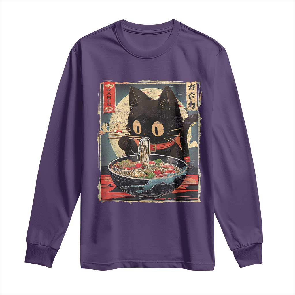 Funny Black Cat Eating Ramen Noodle Graphic Long Sleeve Shirt Japanese Kawaii Anime Gifts TS02 Purple Print Your Wear