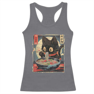 Funny Black Cat Eating Ramen Noodle Graphic Racerback Tank Top Japanese Kawaii Anime Gifts TS02 Charcoal Print Your Wear