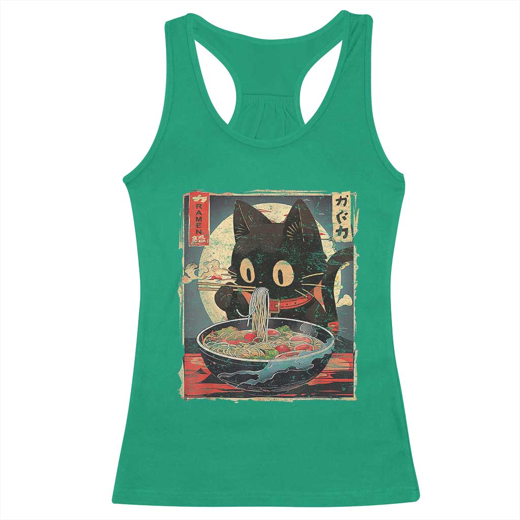 Funny Black Cat Eating Ramen Noodle Graphic Racerback Tank Top Japanese Kawaii Anime Gifts TS02 Irish Green Print Your Wear