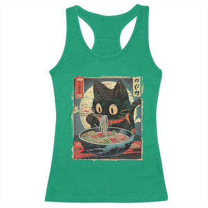 Funny Black Cat Eating Ramen Noodle Graphic Racerback Tank Top Japanese Kawaii Anime Gifts TS02 Irish Green Print Your Wear