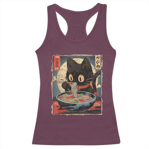 Funny Black Cat Eating Ramen Noodle Graphic Racerback Tank Top Japanese Kawaii Anime Gifts TS02 Maroon Print Your Wear
