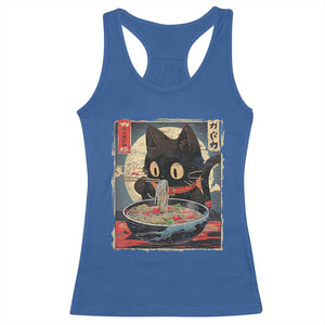 Funny Black Cat Eating Ramen Noodle Graphic Racerback Tank Top Japanese Kawaii Anime Gifts TS02 Royal Blue Print Your Wear