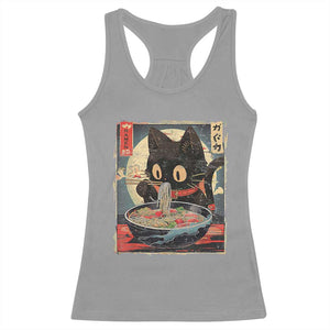 Funny Black Cat Eating Ramen Noodle Graphic Racerback Tank Top Japanese Kawaii Anime Gifts TS02 Sport Gray Print Your Wear