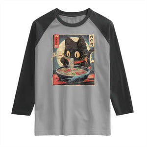 Funny Black Cat Eating Ramen Noodle Graphic Raglan Shirt Japanese Kawaii Anime Gifts TS02 Sport Gray Black Print Your Wear