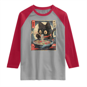 Funny Black Cat Eating Ramen Noodle Graphic Raglan Shirt Japanese Kawaii Anime Gifts TS02 Sport Gray Red Print Your Wear