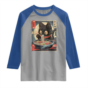 Funny Black Cat Eating Ramen Noodle Graphic Raglan Shirt Japanese Kawaii Anime Gifts TS02 Sport Gray Royal Print Your Wear