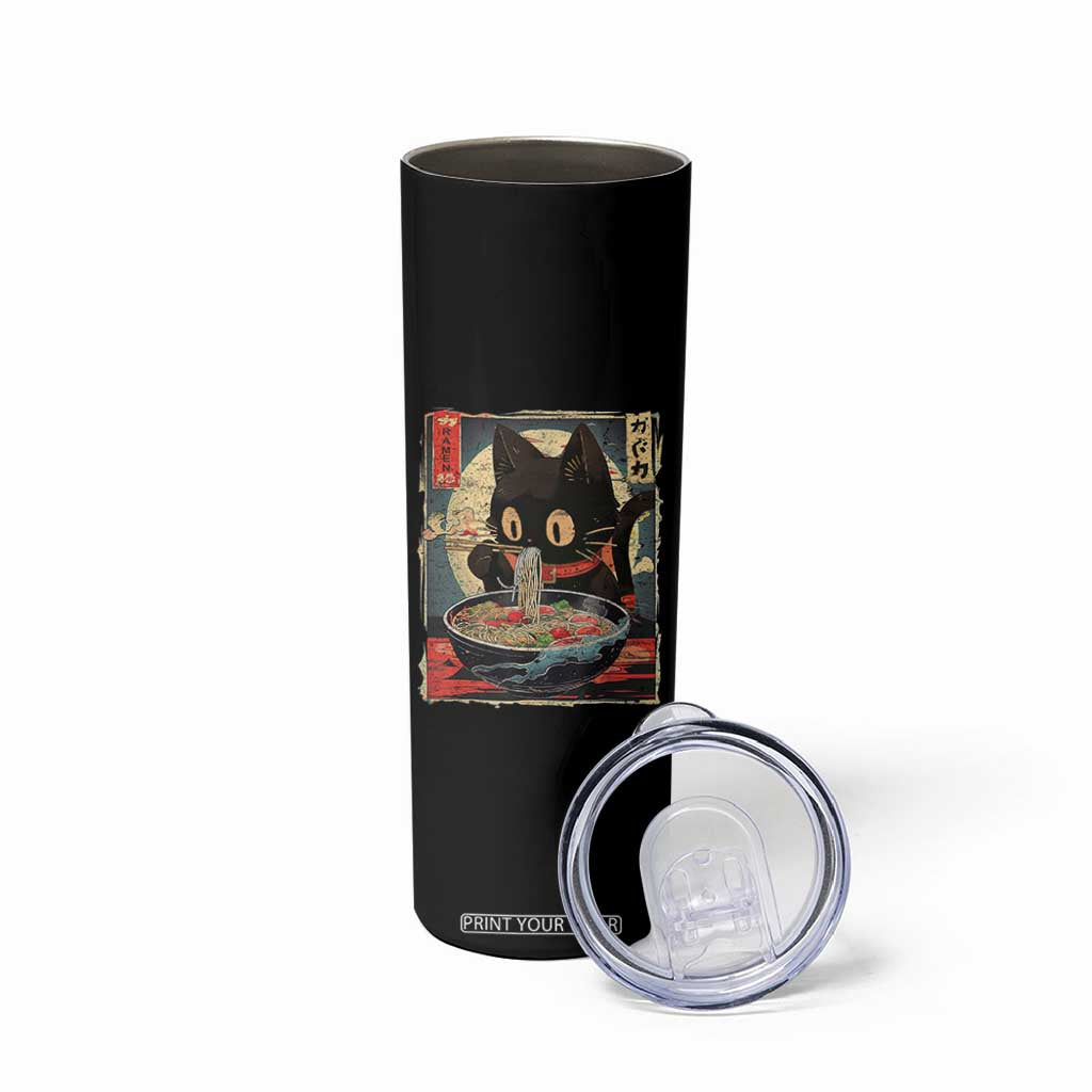 Funny Black Cat Eating Ramen Noodle Graphic Skinny Tumbler Japanese Kawaii Anime Gifts TS02 Print Your Wear
