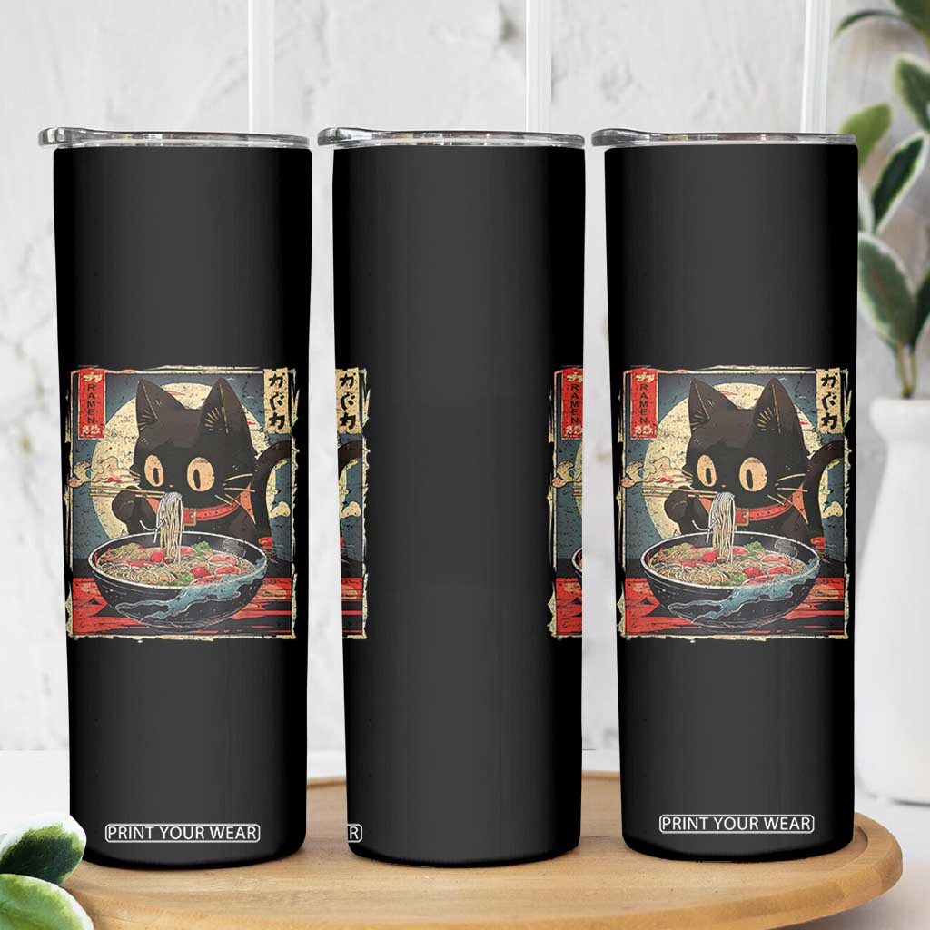 Funny Black Cat Eating Ramen Noodle Graphic Skinny Tumbler Japanese Kawaii Anime Gifts TS02 Print Your Wear