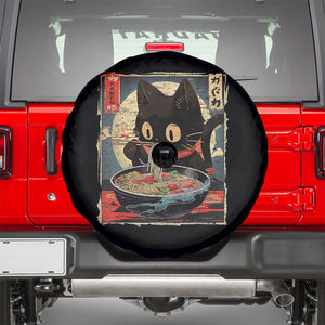 Funny Black Cat Eating Ramen Noodle Graphic Spare Tire Cover Japanese Kawaii Anime Gifts TS02 Black Print Your Wear