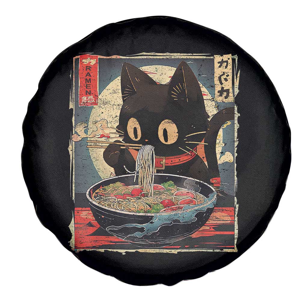 Funny Black Cat Eating Ramen Noodle Graphic Spare Tire Cover Japanese Kawaii Anime Gifts TS02 Print Your Wear