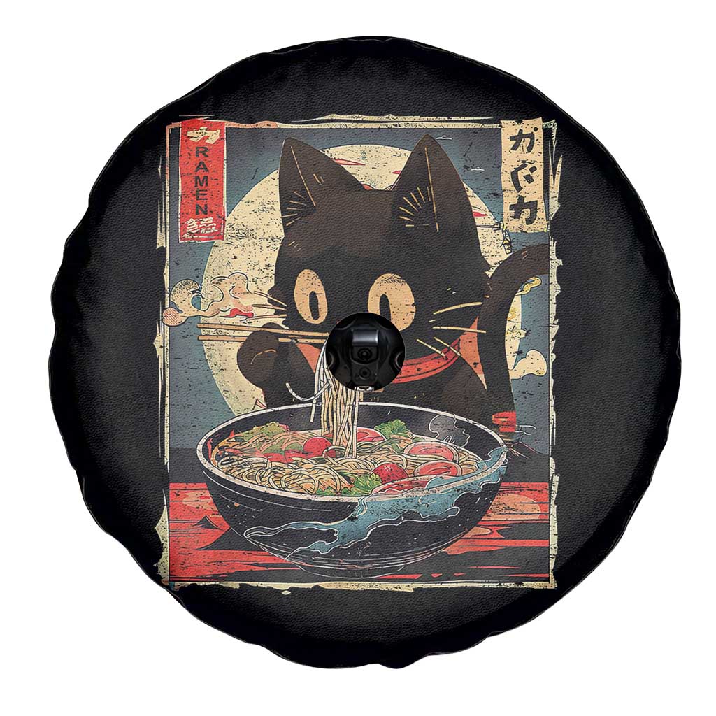 Funny Black Cat Eating Ramen Noodle Graphic Spare Tire Cover Japanese Kawaii Anime Gifts TS02 Print Your Wear
