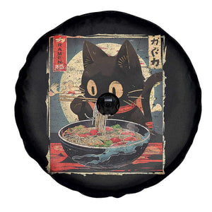 Funny Black Cat Eating Ramen Noodle Graphic Spare Tire Cover Japanese Kawaii Anime Gifts TS02 Print Your Wear