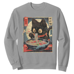Funny Black Cat Eating Ramen Noodle Graphic Sweatshirt Japanese Kawaii Anime Gifts TS02 Sport Gray Print Your Wear