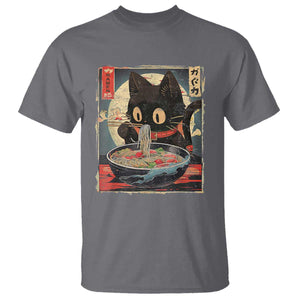 Funny Black Cat Eating Ramen Noodle Graphic T Shirt Japanese Kawaii Anime Gifts TS02 Charcoal Print Your Wear