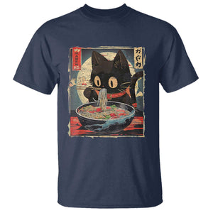 Funny Black Cat Eating Ramen Noodle Graphic T Shirt Japanese Kawaii Anime Gifts TS02 Navy Print Your Wear