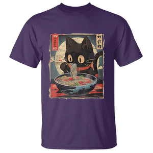 Funny Black Cat Eating Ramen Noodle Graphic T Shirt Japanese Kawaii Anime Gifts TS02 Purple Print Your Wear
