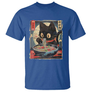 Funny Black Cat Eating Ramen Noodle Graphic T Shirt Japanese Kawaii Anime Gifts TS02 Royal Blue Print Your Wear