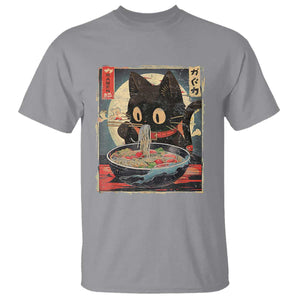 Funny Black Cat Eating Ramen Noodle Graphic T Shirt Japanese Kawaii Anime Gifts TS02 Sport Gray Print Your Wear