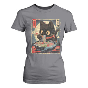 Funny Black Cat Eating Ramen Noodle Graphic T Shirt For Women Japanese Kawaii Anime Gifts TS02 Charcoal Print Your Wear