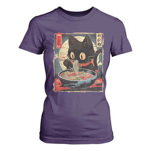 Funny Black Cat Eating Ramen Noodle Graphic T Shirt For Women Japanese Kawaii Anime Gifts TS02 Purple Print Your Wear