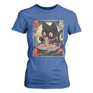 Funny Black Cat Eating Ramen Noodle Graphic T Shirt For Women Japanese Kawaii Anime Gifts TS02 Royal Blue Print Your Wear