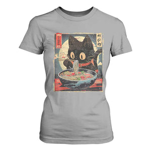 Funny Black Cat Eating Ramen Noodle Graphic T Shirt For Women Japanese Kawaii Anime Gifts TS02 Sport Gray Print Your Wear