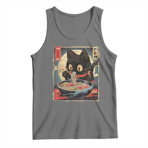 Funny Black Cat Eating Ramen Noodle Graphic Tank Top Japanese Kawaii Anime Gifts TS02 Black Heather Print Your Wear