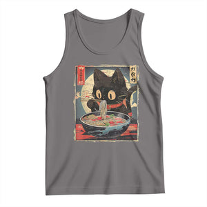 Funny Black Cat Eating Ramen Noodle Graphic Tank Top Japanese Kawaii Anime Gifts TS02 Deep Heather Print Your Wear