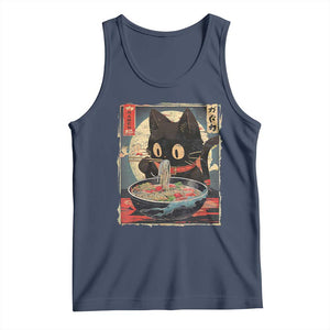 Funny Black Cat Eating Ramen Noodle Graphic Tank Top Japanese Kawaii Anime Gifts TS02 Navy Print Your Wear