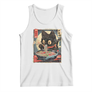 Funny Black Cat Eating Ramen Noodle Graphic Tank Top Japanese Kawaii Anime Gifts TS02 White Print Your Wear