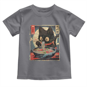 Funny Black Cat Eating Ramen Noodle Graphic Toddler T Shirt Japanese Kawaii Anime Gifts TS02 Charcoal Print Your Wear