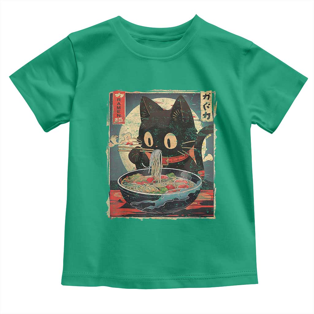 Funny Black Cat Eating Ramen Noodle Graphic Toddler T Shirt Japanese Kawaii Anime Gifts TS02 Irish Green Print Your Wear