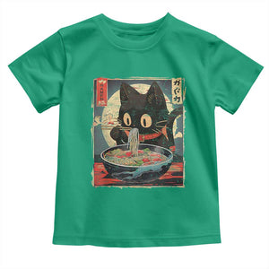 Funny Black Cat Eating Ramen Noodle Graphic Toddler T Shirt Japanese Kawaii Anime Gifts TS02 Irish Green Print Your Wear