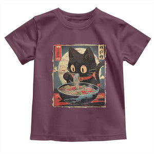 Funny Black Cat Eating Ramen Noodle Graphic Toddler T Shirt Japanese Kawaii Anime Gifts TS02 Maroon Print Your Wear