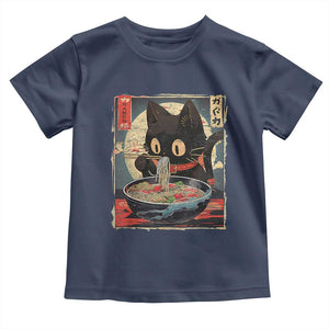 Funny Black Cat Eating Ramen Noodle Graphic Toddler T Shirt Japanese Kawaii Anime Gifts TS02 Navy Print Your Wear