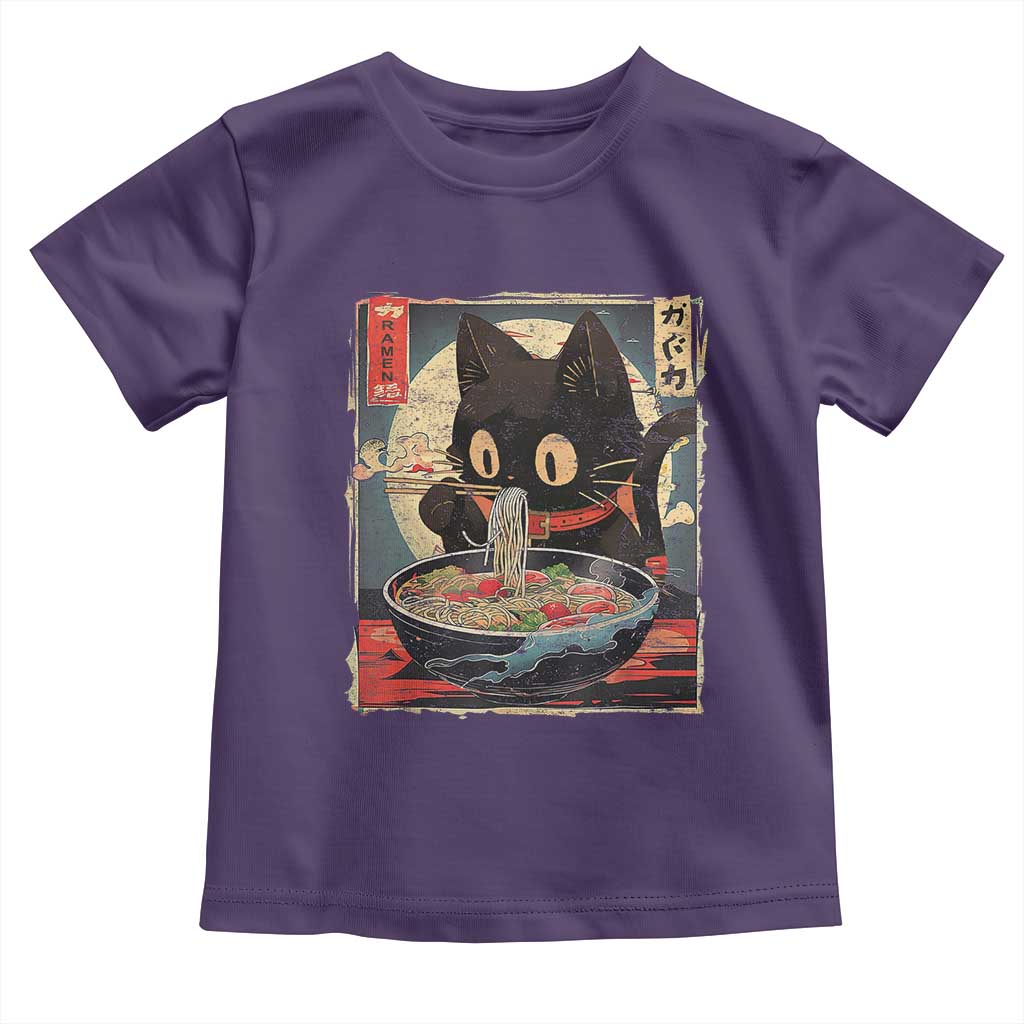 Funny Black Cat Eating Ramen Noodle Graphic Toddler T Shirt Japanese Kawaii Anime Gifts TS02 Purple Print Your Wear