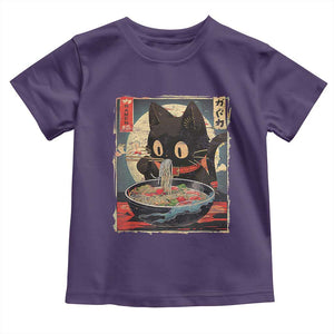Funny Black Cat Eating Ramen Noodle Graphic Toddler T Shirt Japanese Kawaii Anime Gifts TS02 Purple Print Your Wear