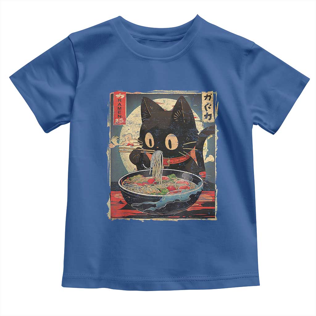 Funny Black Cat Eating Ramen Noodle Graphic Toddler T Shirt Japanese Kawaii Anime Gifts TS02 Royal Blue Print Your Wear
