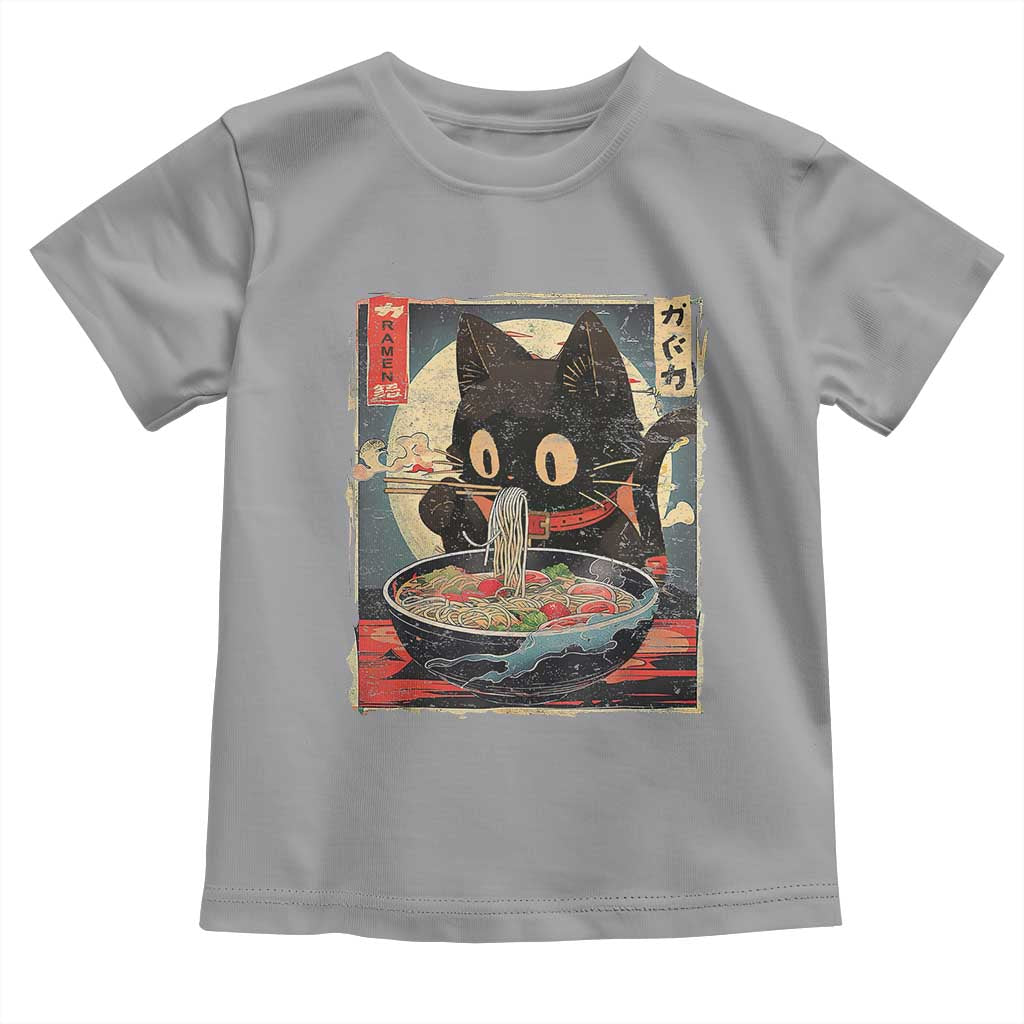 Funny Black Cat Eating Ramen Noodle Graphic Toddler T Shirt Japanese Kawaii Anime Gifts TS02 Sport Gray Print Your Wear