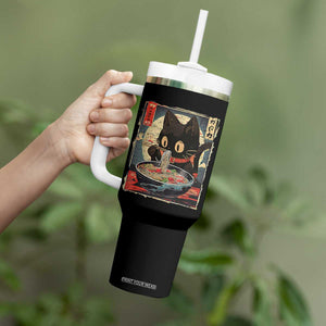Funny Black Cat Eating Ramen Noodle Graphic Tumbler With Handle Japanese Kawaii Anime Gifts TS02 Print Your Wear