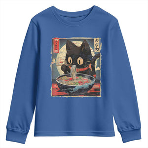 Funny Black Cat Eating Ramen Noodle Graphic Youth Sweatshirt Japanese Kawaii Anime Gifts TS02 Royal Blue Print Your Wear