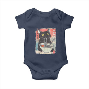 Funny Black Cat Eating Ramen Noodle Graphic Baby Onesie Japanese Anime Manga Kawaii Cats TS02 Navy Print Your Wear
