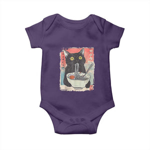 Funny Black Cat Eating Ramen Noodle Graphic Baby Onesie Japanese Anime Manga Kawaii Cats TS02 Purple Print Your Wear