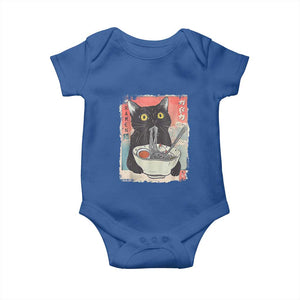 Funny Black Cat Eating Ramen Noodle Graphic Baby Onesie Japanese Anime Manga Kawaii Cats TS02 Royal Blue Print Your Wear