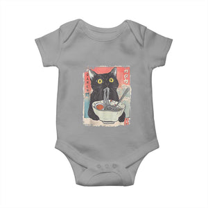 Funny Black Cat Eating Ramen Noodle Graphic Baby Onesie Japanese Anime Manga Kawaii Cats TS02 Sport Gray Print Your Wear