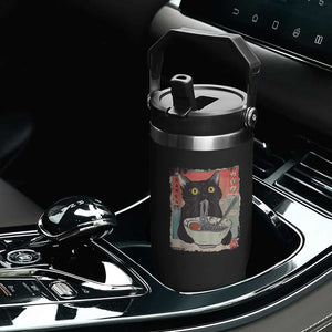 Funny Black Cat Eating Ramen Noodle Graphic Flip Straw Tumbler Japanese Anime Manga Kawaii Cats TS02 Print Your Wear
