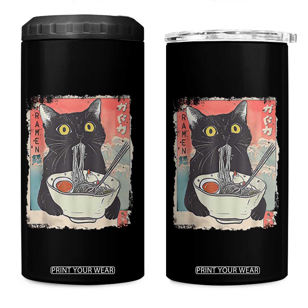 Funny Black Cat Eating Ramen Noodle Graphic 4 in 1 Can Cooler Tumbler Japanese Anime Manga Kawaii Cats TS02 One Size: 16 oz Black Print Your Wear