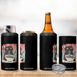 Funny Black Cat Eating Ramen Noodle Graphic 4 in 1 Can Cooler Tumbler Japanese Anime Manga Kawaii Cats TS02 Print Your Wear