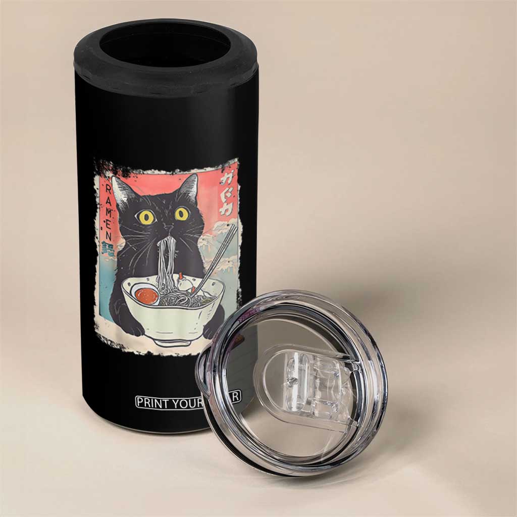 Funny Black Cat Eating Ramen Noodle Graphic 4 in 1 Can Cooler Tumbler Japanese Anime Manga Kawaii Cats TS02 Print Your Wear